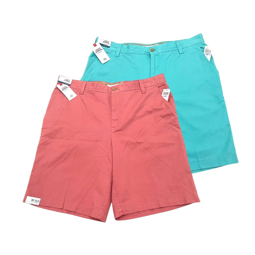 NEW Izod Saltwater Chino Shorts ( LOT OF 2 ) Men's 38 Blue / Salmon 10.5" Preppy